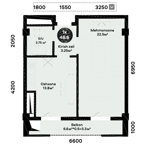 Yangi 1- xonali xonadon