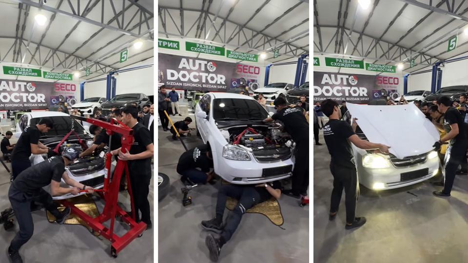 Рекорд? В Ташкенте мастера установили мотор в Lacetti за 49 секунд