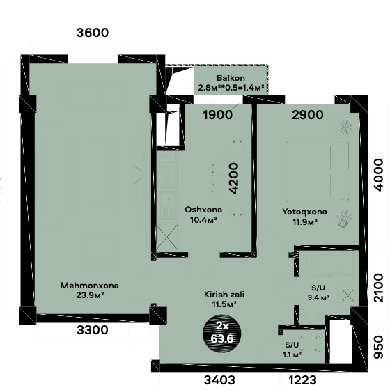 Yangi 2 - xonali xonadon