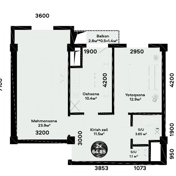 Yangi 2 - xonali xonadon