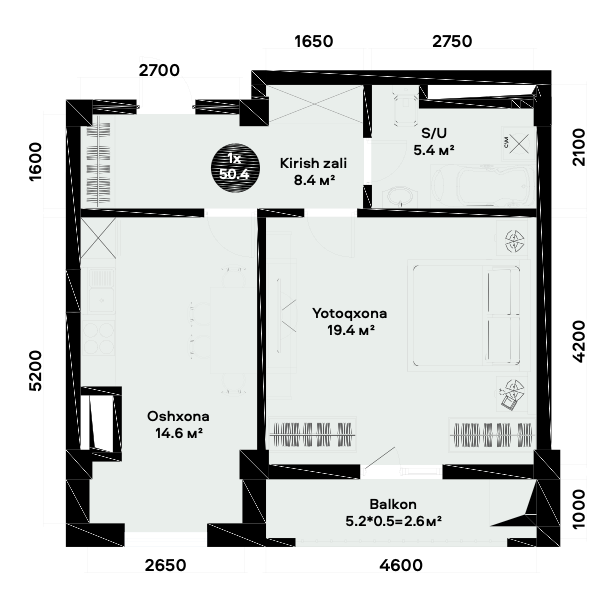 Yangi 1- xonali xonadon